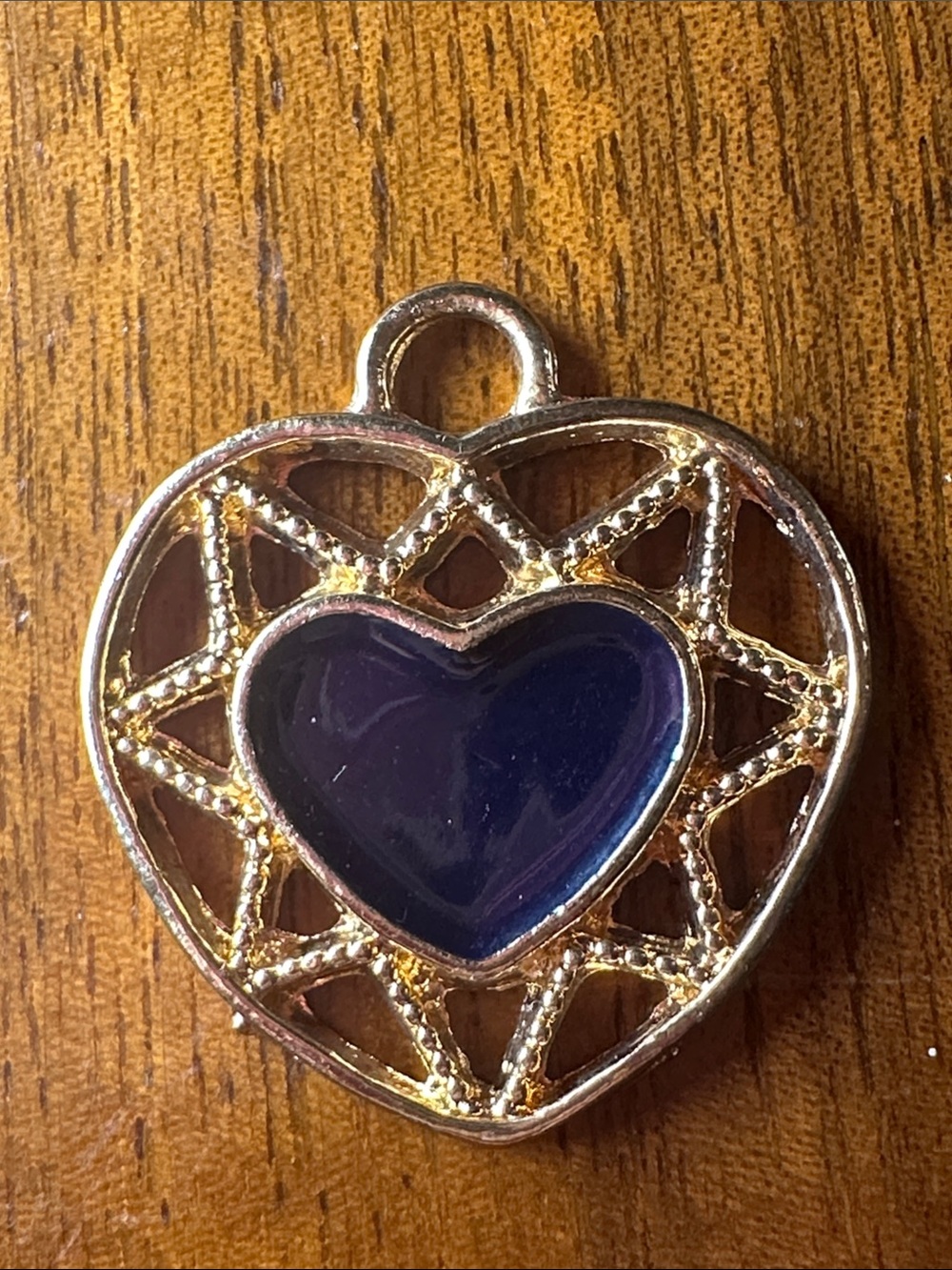 Gold-Tone Heart Pendant with Deep Blue Enamel Center